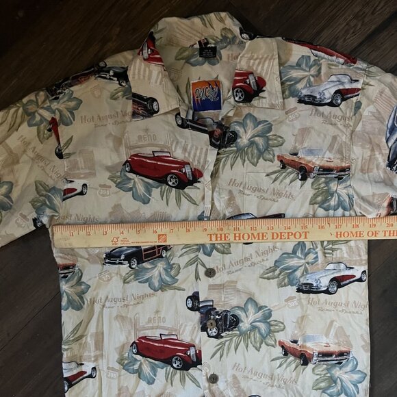 Vintage Dem Crazy 50's Theme Hawaiian Shirt Classic Car August Nights Size Small - Picture 4 of 5